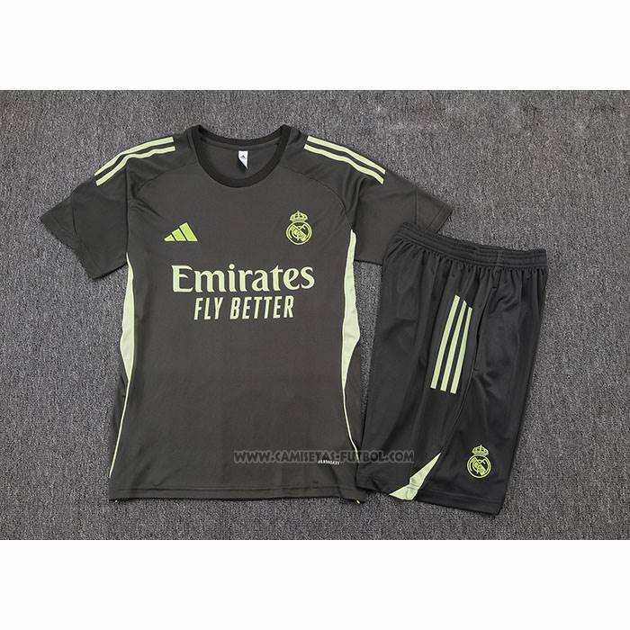 Chandal del Real Madrid Manga Corta 2025-2026 Gris Verde - Pantalon Corto